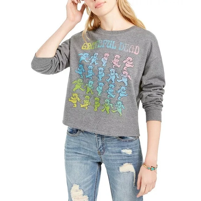 Love Tribe Juniors' Grateful Dead Cropped Graphic Sweatshirt Dark Gray Size Large