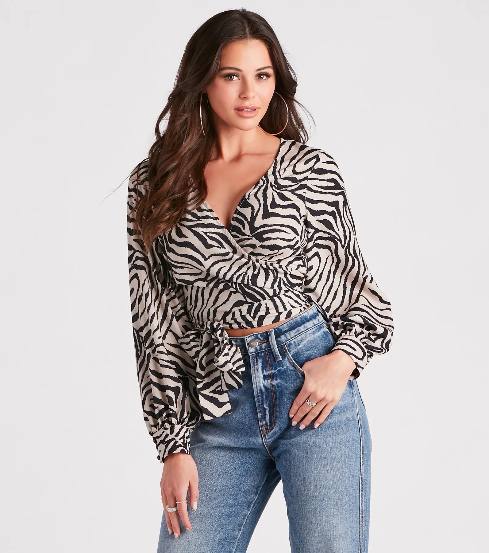 Go-Getter Gal Zebra Print Wrap Tie Top