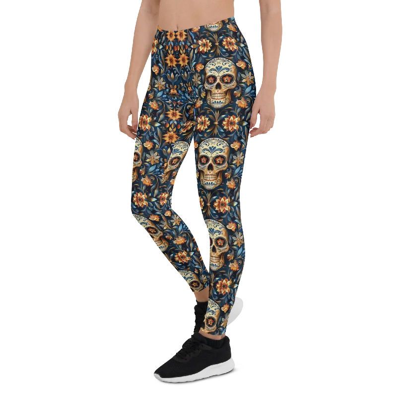 Festival Blue Sugar Skull Leggings