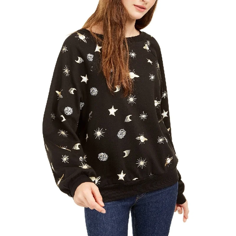 Rebellious One Juniors' Planets Metallic Graphic Sweatshirt Black Size Large