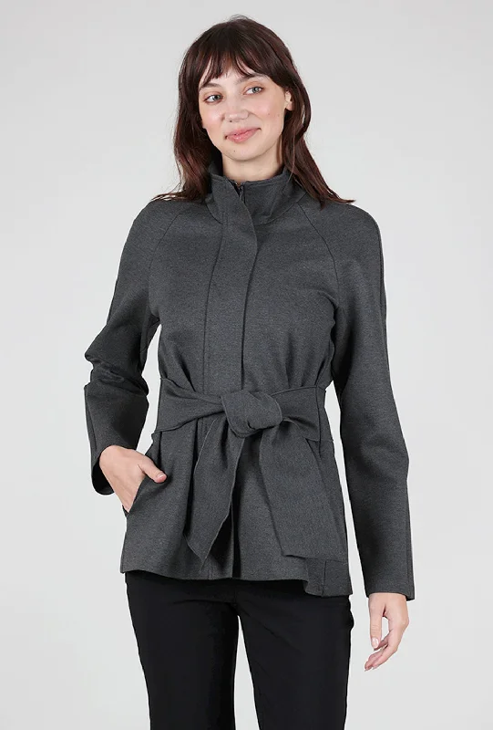 Wrap Belt Ponte Jacket, Charcoal