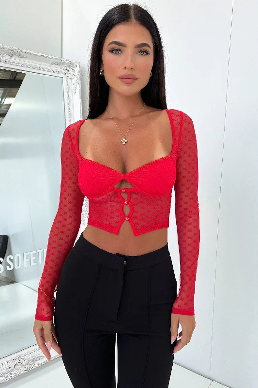 Kacey Long Sleeve Top - Red