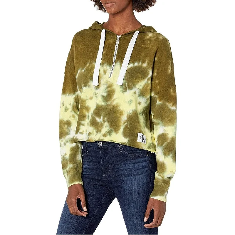 Calvin Klein Women's High Tide Tie-Dyed Cropped Hoodie Green Size Medium