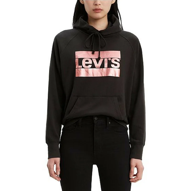 Levi's Women's Metallic Logo-Print Hoodie Black Size Extra Small - XS