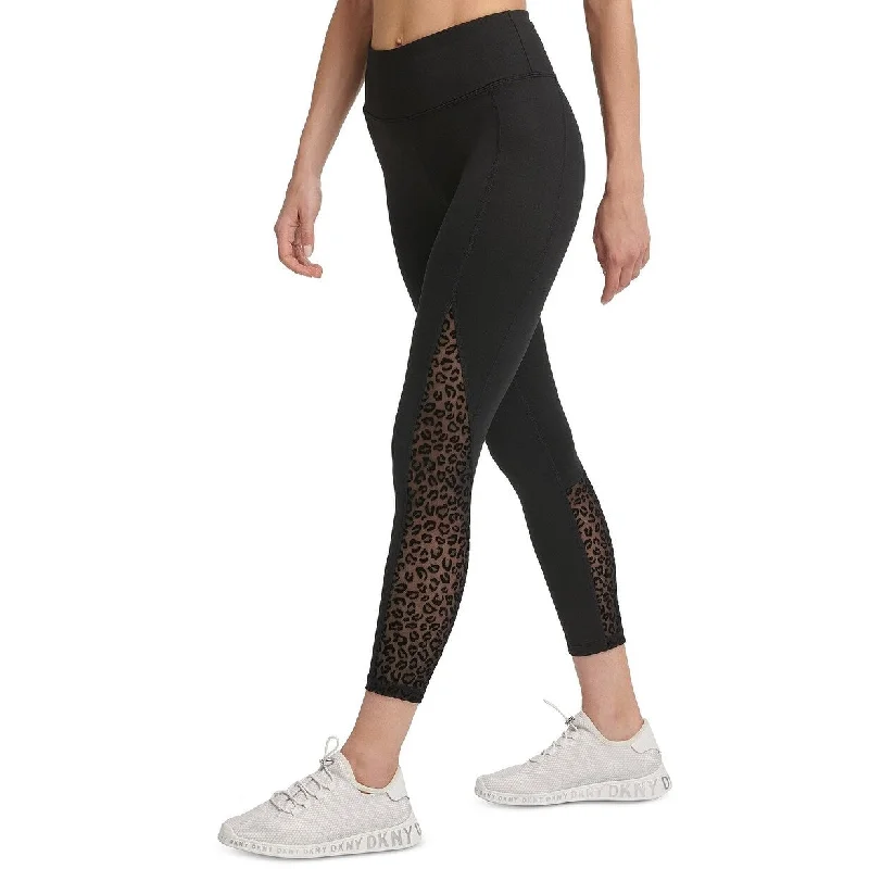 DKNY Women's Sport Flocked Leopard High-Waist Leggings Black Size Extra Large - X-Large