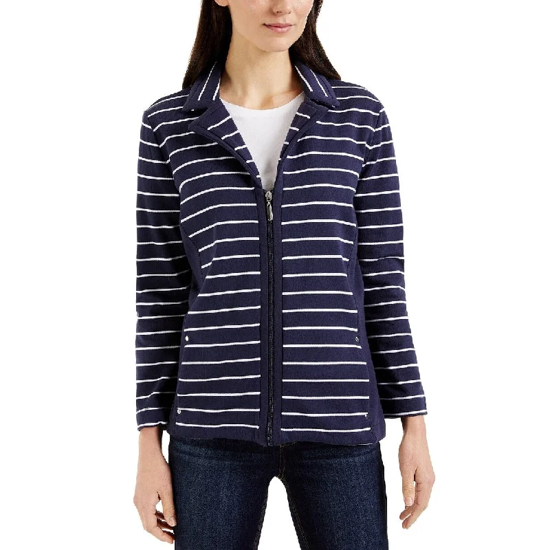 Karen Scott Women's Sport French Terry Striped Jacket Navy Size Medium