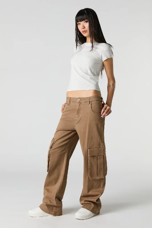 Stretch Denim Low Rise Baggy Cargo Jean