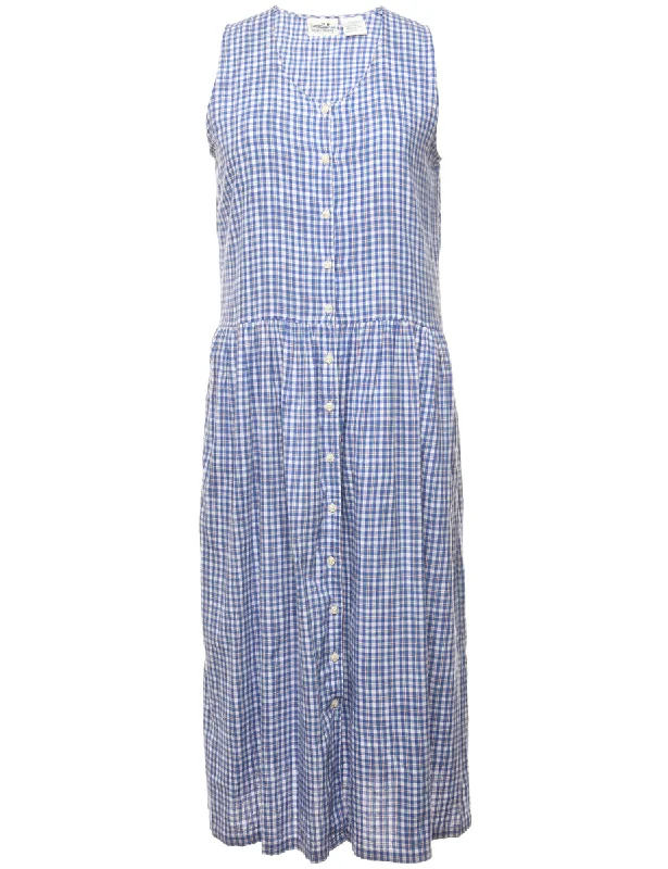 Checked Blue 1990s Dress - M