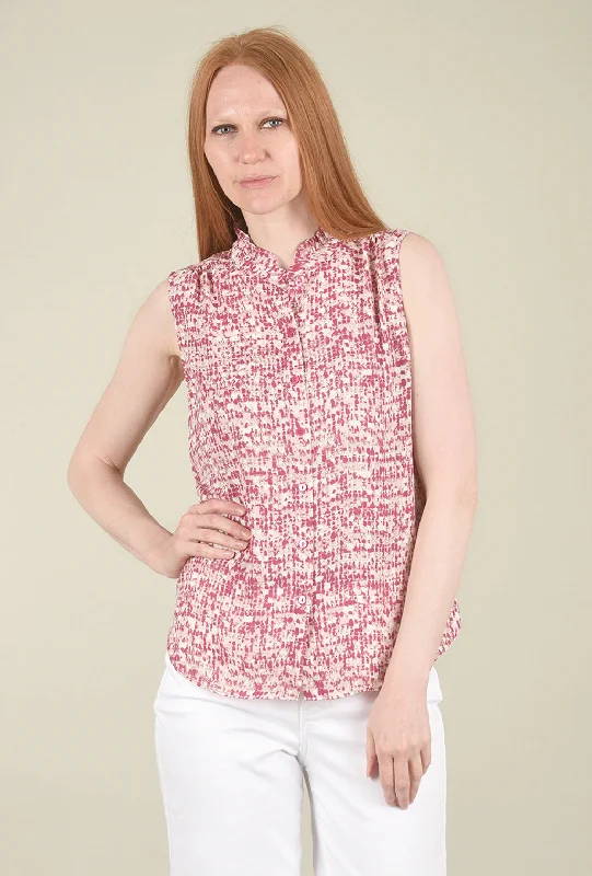 Sleeveless Ruffle Neck Blouse, Berry Multi