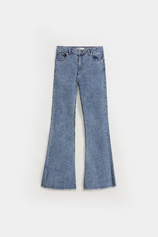 Flared Jeans With Raw Hem