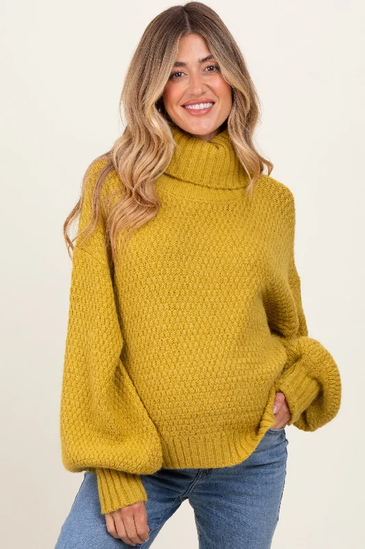 Yellow Chunky Knit Turtleneck Maternity Sweater