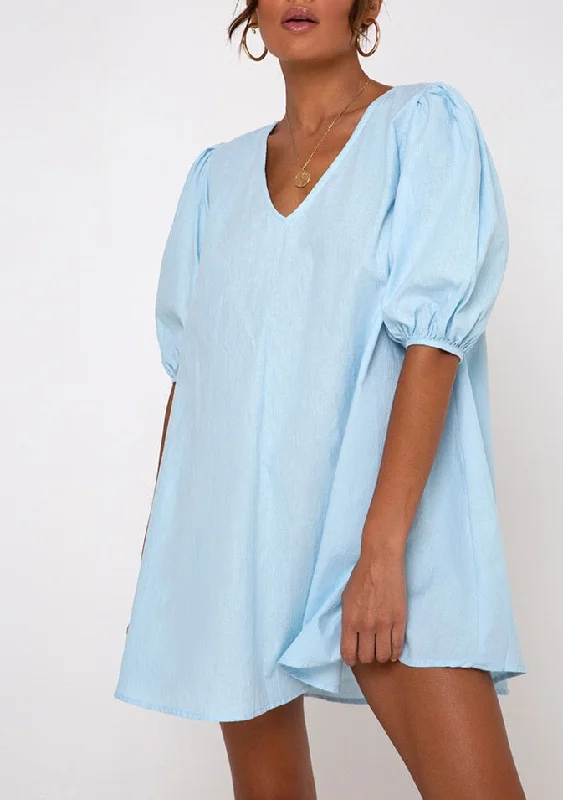 Motel Elna Babydoll Dress in Sky Blue