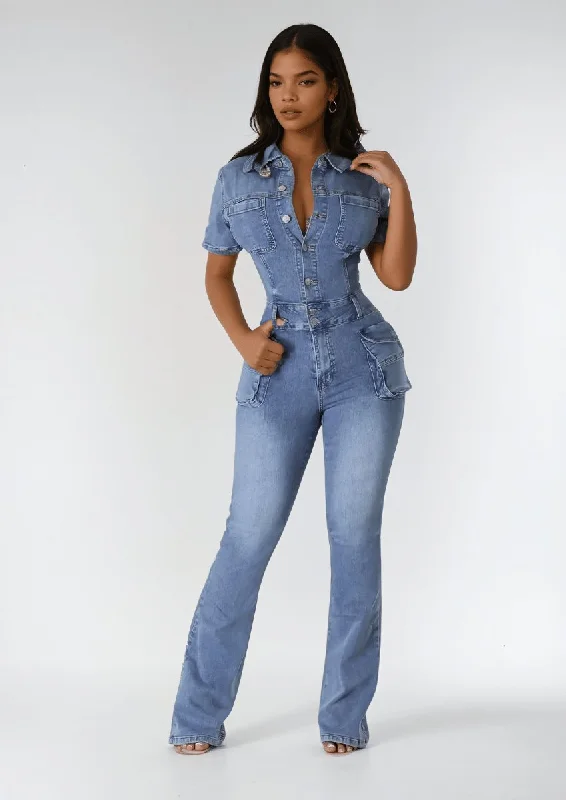 Bell-Bottom Pants Denim Jumpsuit