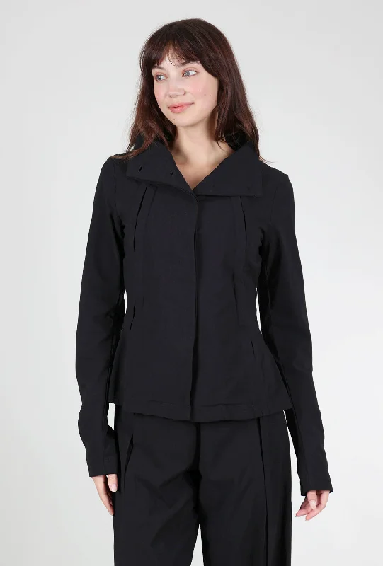 Inset Pleat Textured Cotton Jacket, Black