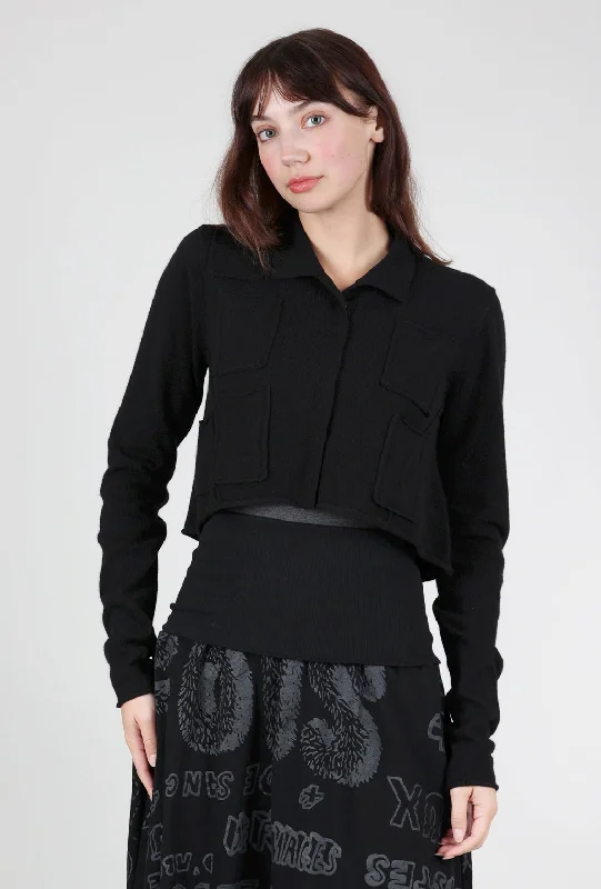 Pockety Cropped Cardie, Black