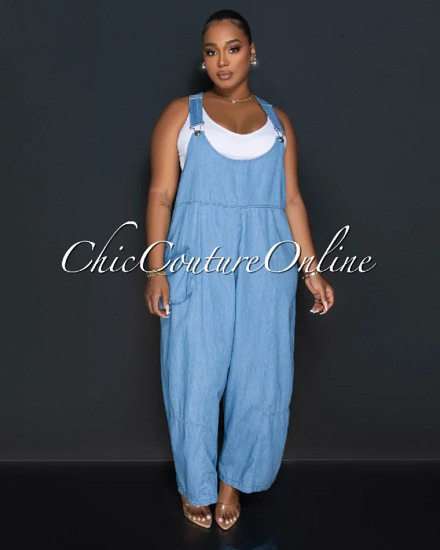 Jamie Light Denim Overall Wide Legs Jumpsuit