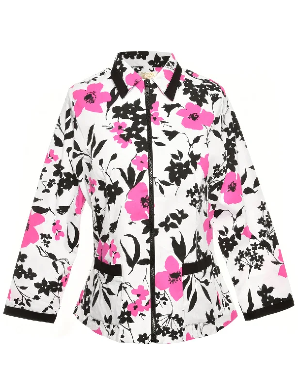 Floral-Pattern Purple & Black Jacket - XL