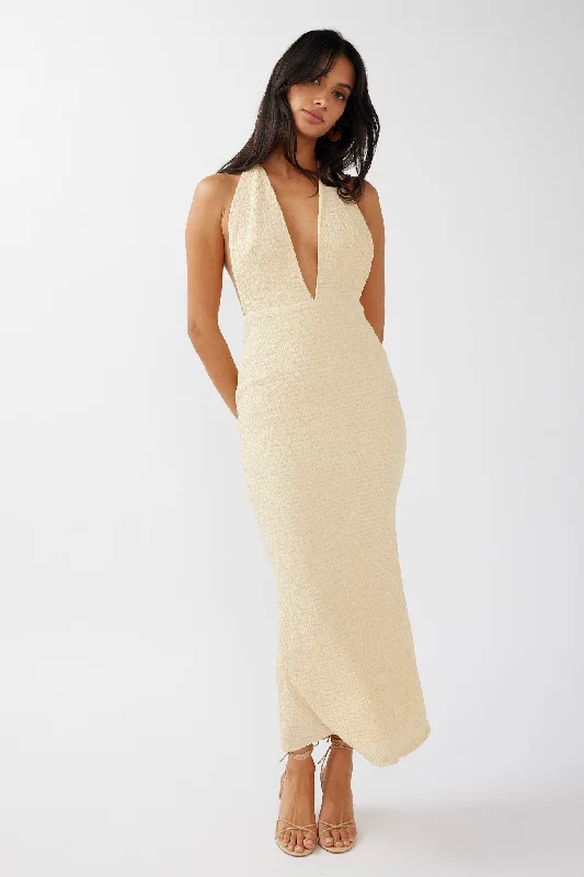 Mayah Halterneck Maxi Dress Textured Lemon