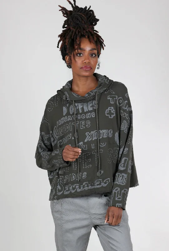 French Terry Cropped Swing Hoodie, Jungle Shiny Print