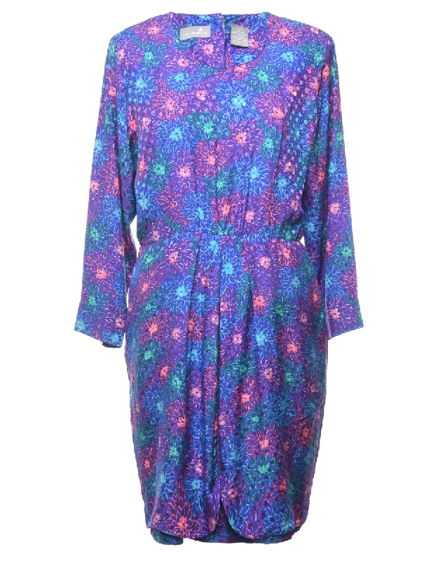 100% Silk Floral Dress - L