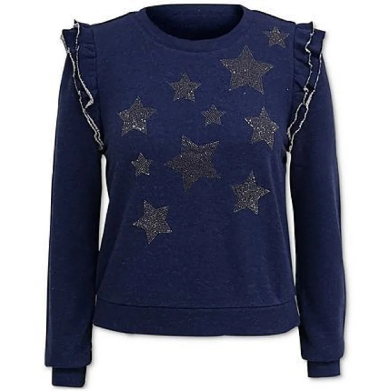 INC International Concepts Women's Ruffled Star Sweatshirt Blue Size M - Medium