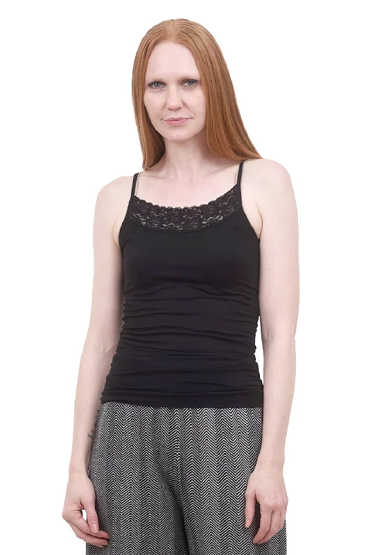 Lace-Trim Cami, Black