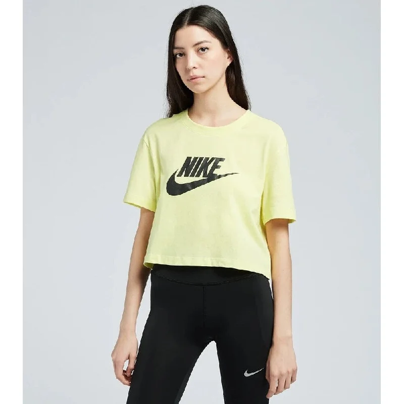 Nike Women's Sportswear Cotton Logo Cropped T-Shirt Yellow Size Large