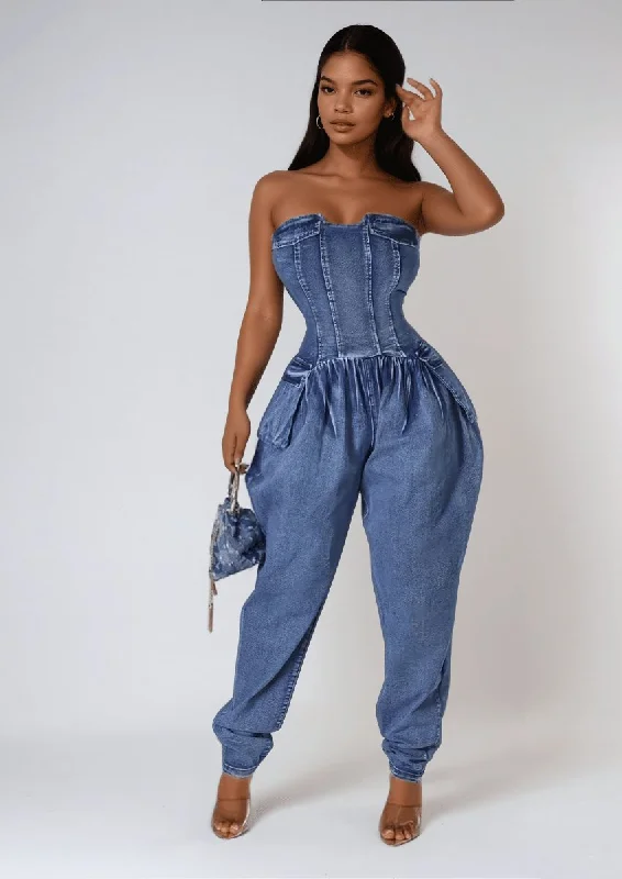 Sweetheart Strapless Denim Jumpsuit