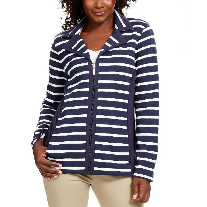 Karen Scott Women's Sport French Terry Striped Jacket Navy Size Small