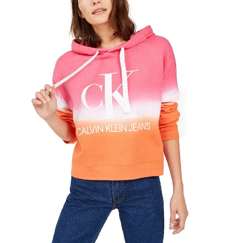 Calvin Klein Women's Cropped Tie-Dye Graphic Hoodie Pink Size Extra Large