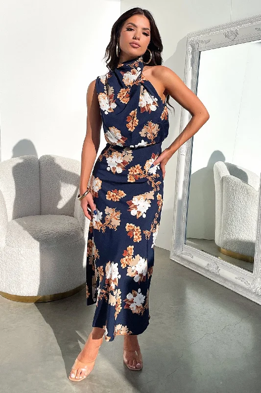 Santorini Maxi Dress - Navy Floral