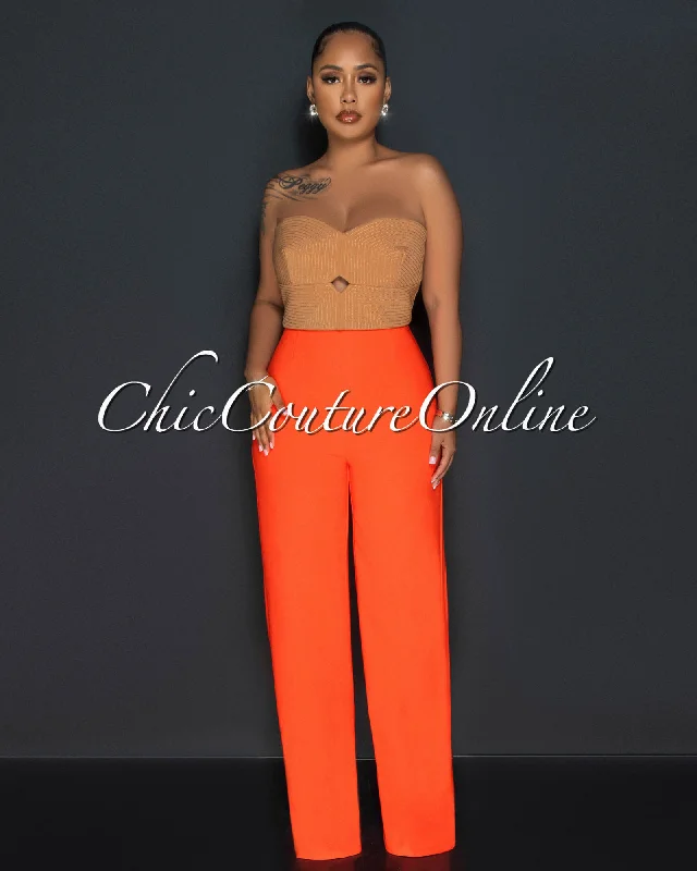 Dalina Orange Nude Two-Tone Strapless Jumpsuit