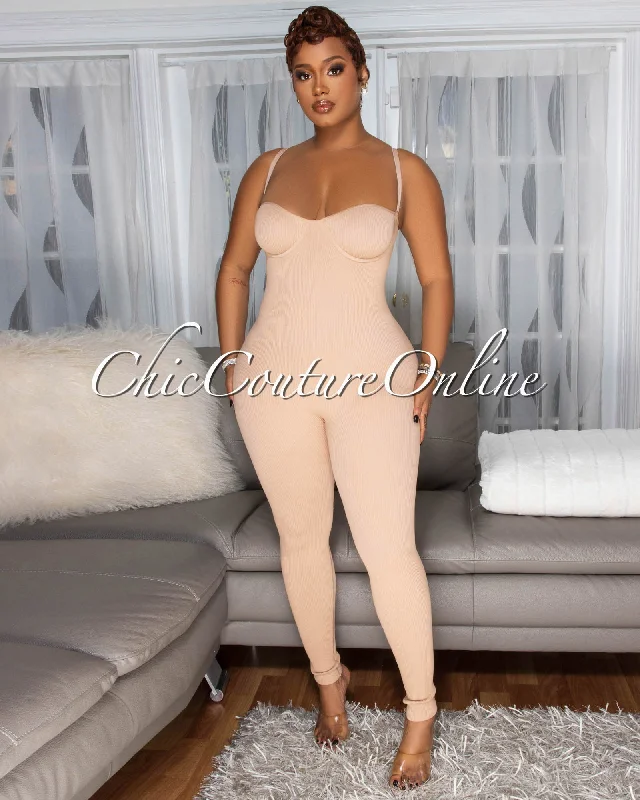 Leonie Nude Ribbed BodyCon Jumpsuit