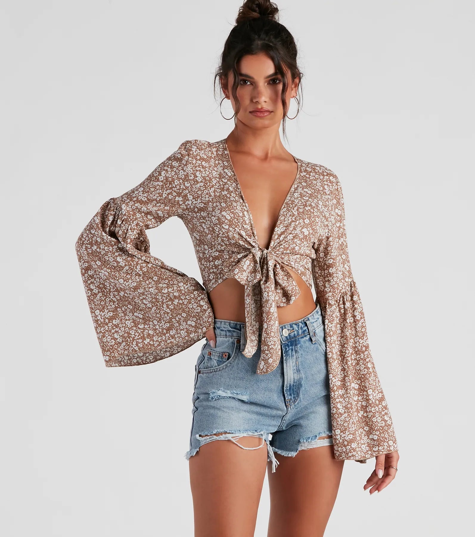 Babe Town Floral Tie Front Top