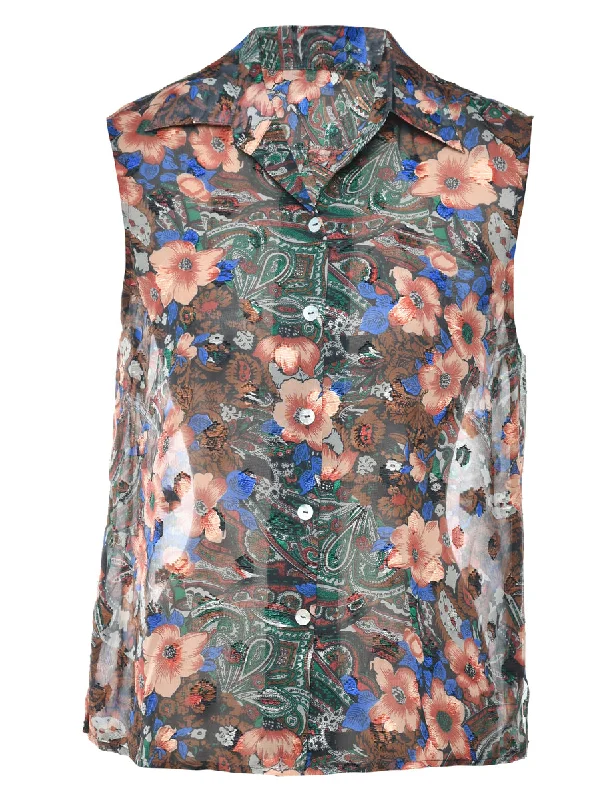 Sleeveless Floral Blouse - M