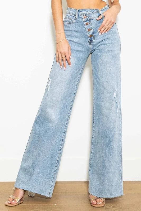 Criss Cross High Waisted Wide Leg Jeans