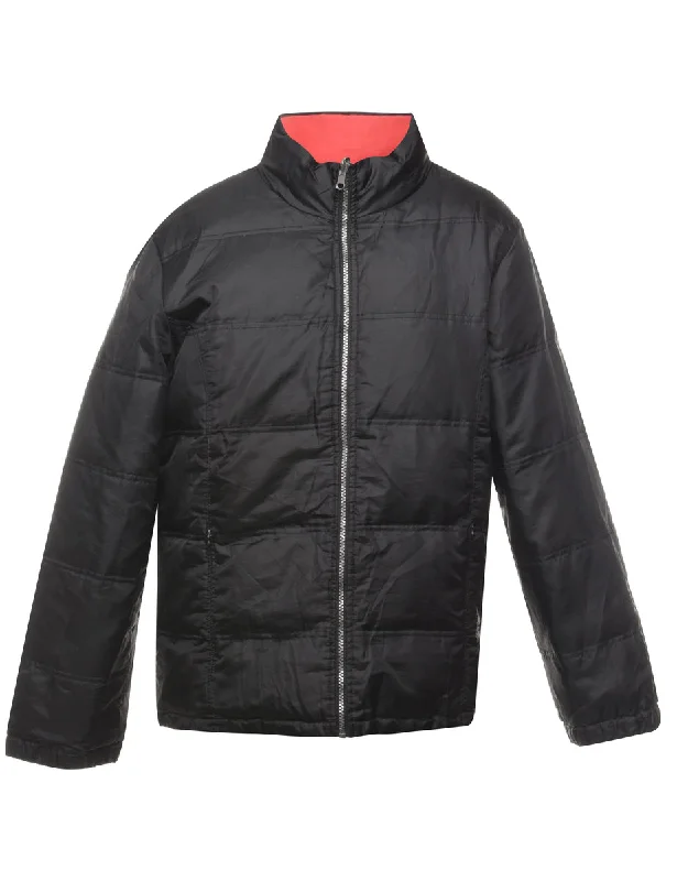 Zip-Front Black Puffer Jacket - L