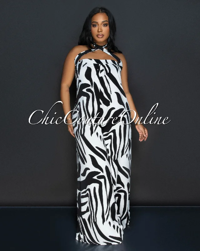 Kona Black White Strapless Wide Legs Jumpsuit