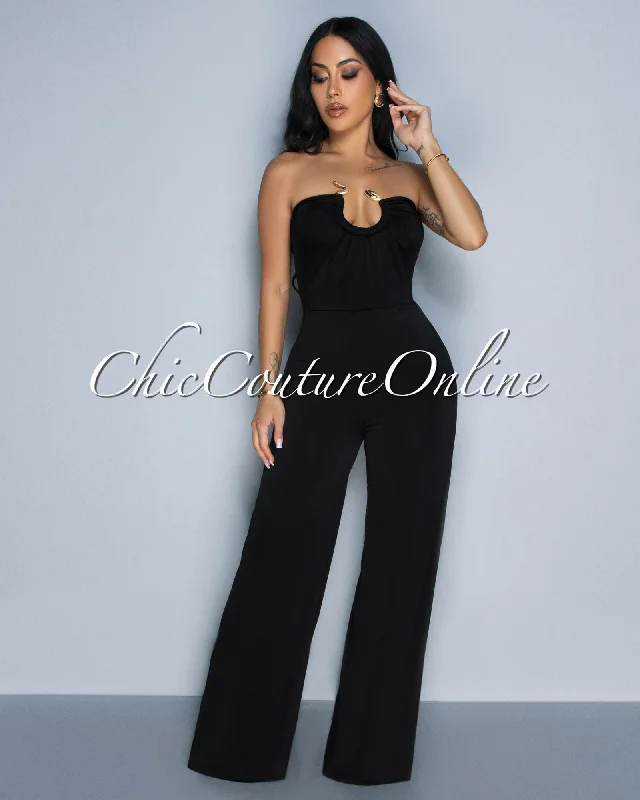 Lyla Black Snake Gold Accent Strapless Jumpsuit