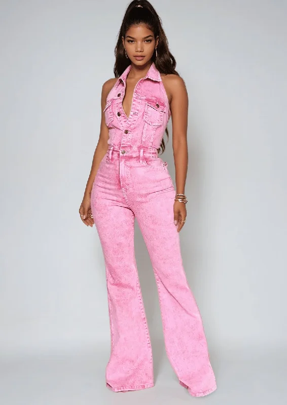 Pink Denim Jumpsuit