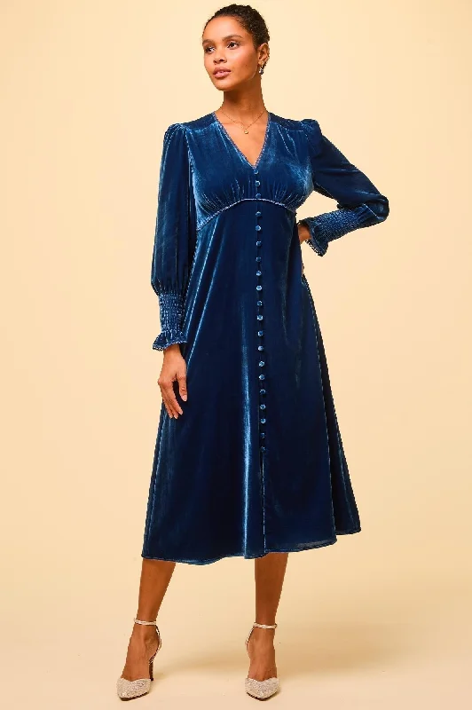 Long Sleeve Velvet Sally Anne Dress | Blue Sapphire