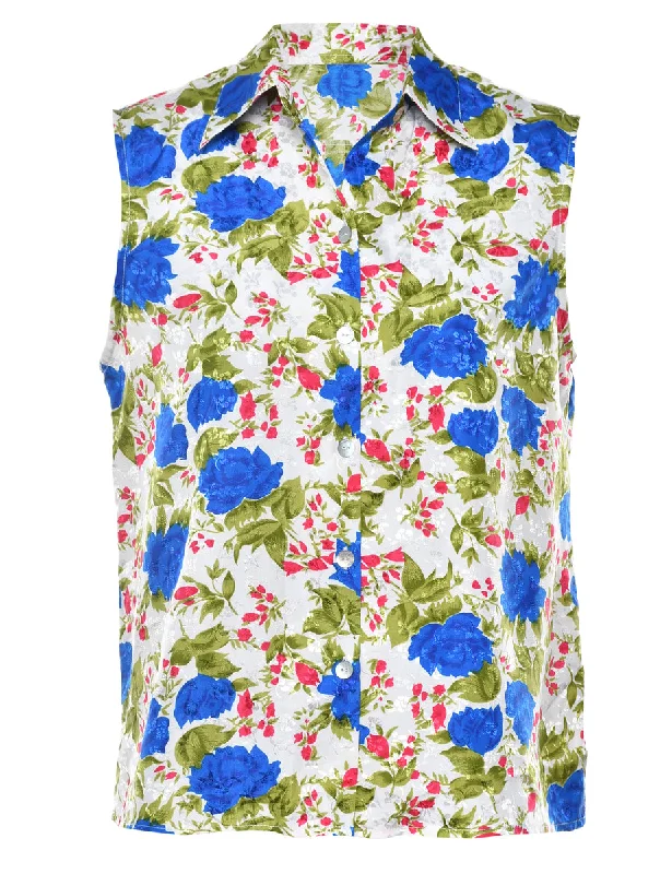 Sleeveless Floral Blouse - M