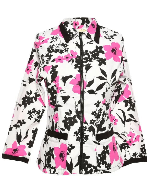 Floral-Pattern Purple & White Jacket - XL