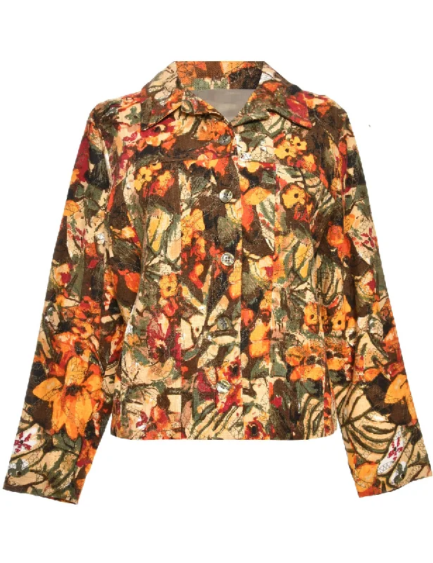 Floral Brown & Orange Classic Jacket - M