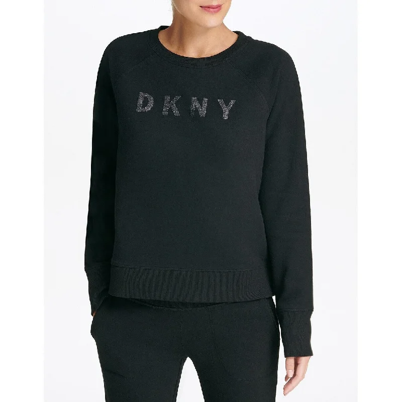 DKNY Wonen's Sport Sparkle-Logo Sweatshirt Black Size Medium