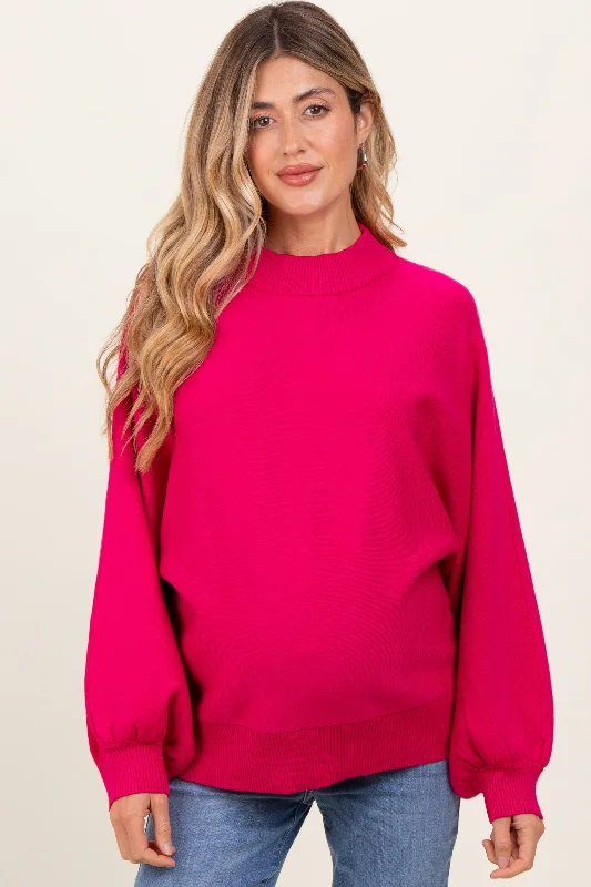 Magenta Oversized Bubble Sleeve Maternity Sweater