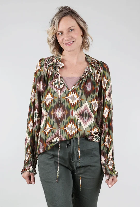 Kini Geo Print Blouse, Army Print