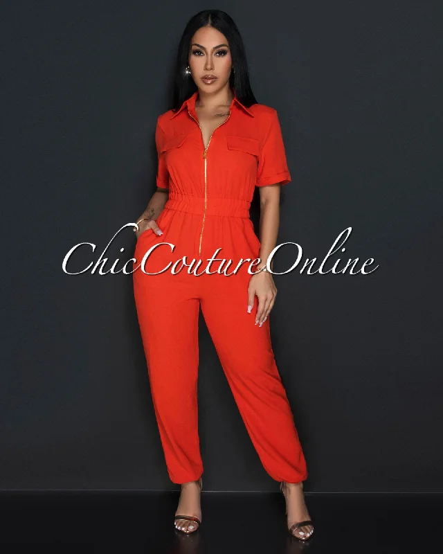 Sumi Orange Utility Cargo Jumpsuit