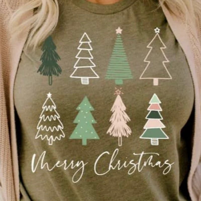 Boho Pink Christmas Tree Women's Graphic Tee Dynamic Women's Moto