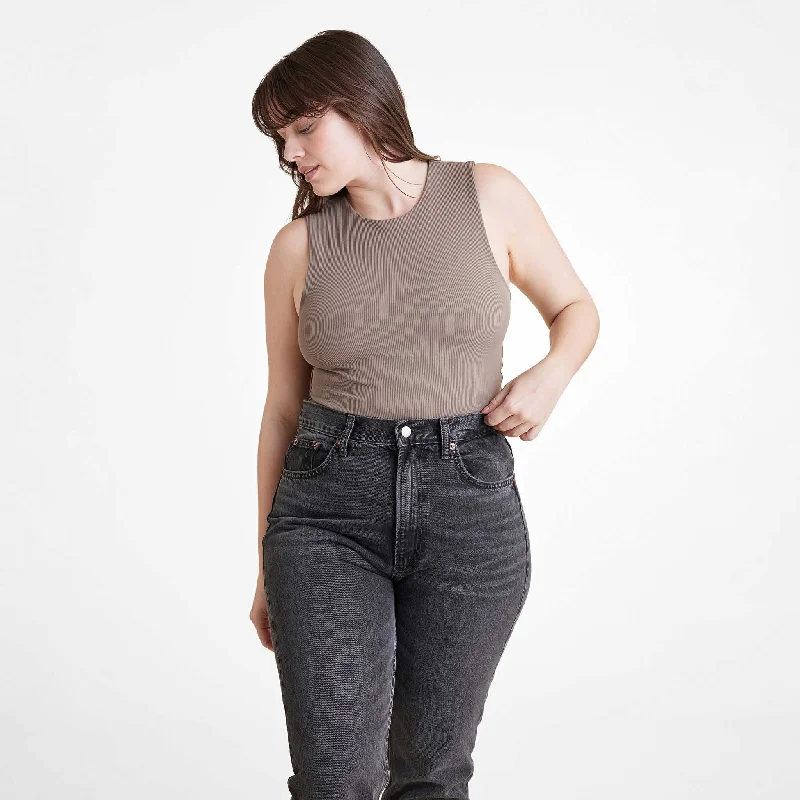 Ribbed Crewneck Tank Bodysuit | Mocha French